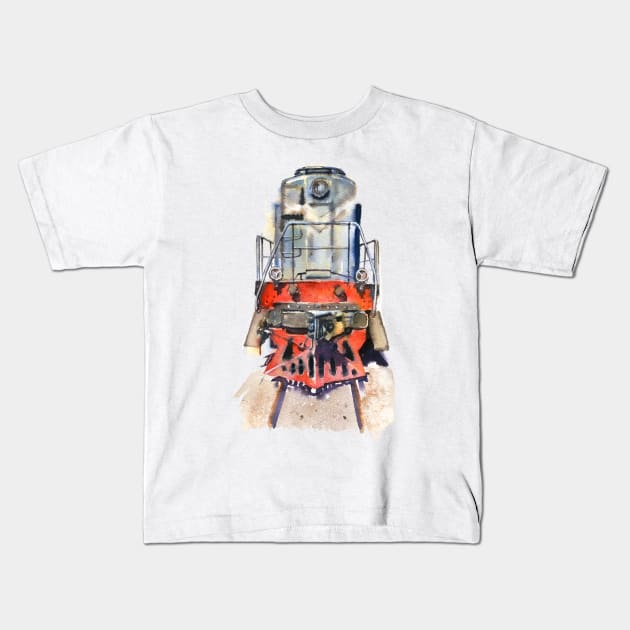 Retro vintage train Kids T-Shirt by victoriazavyalova_art